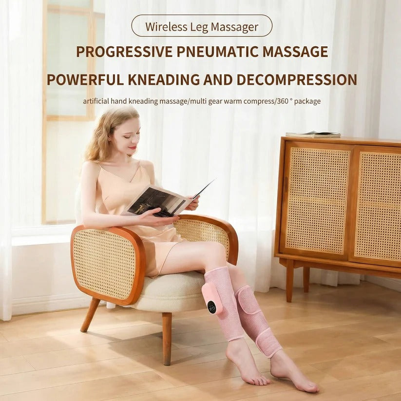 Cordless Air Compression Leg Massager with Heat Therapy and Calf Wrap Design