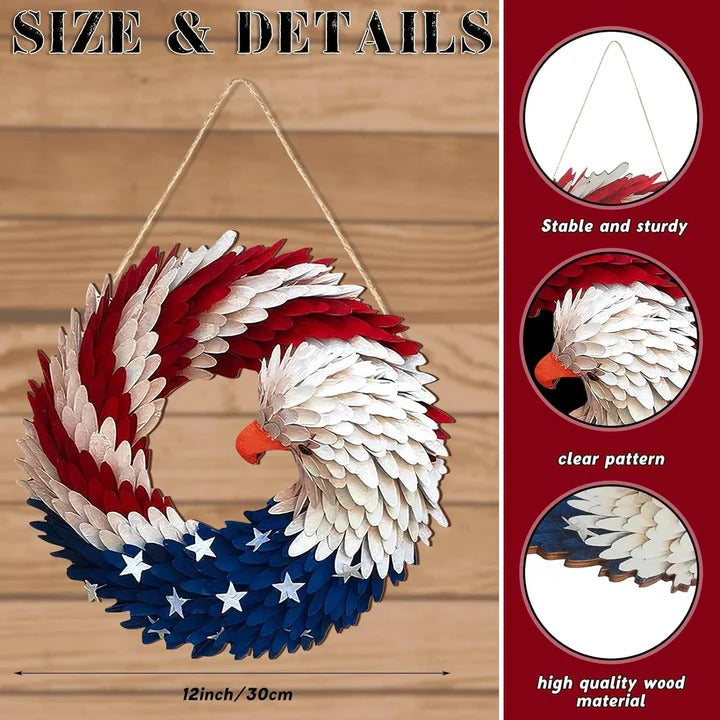 Wooden  Patriotic Eagle Wreath for Independence Day Decor