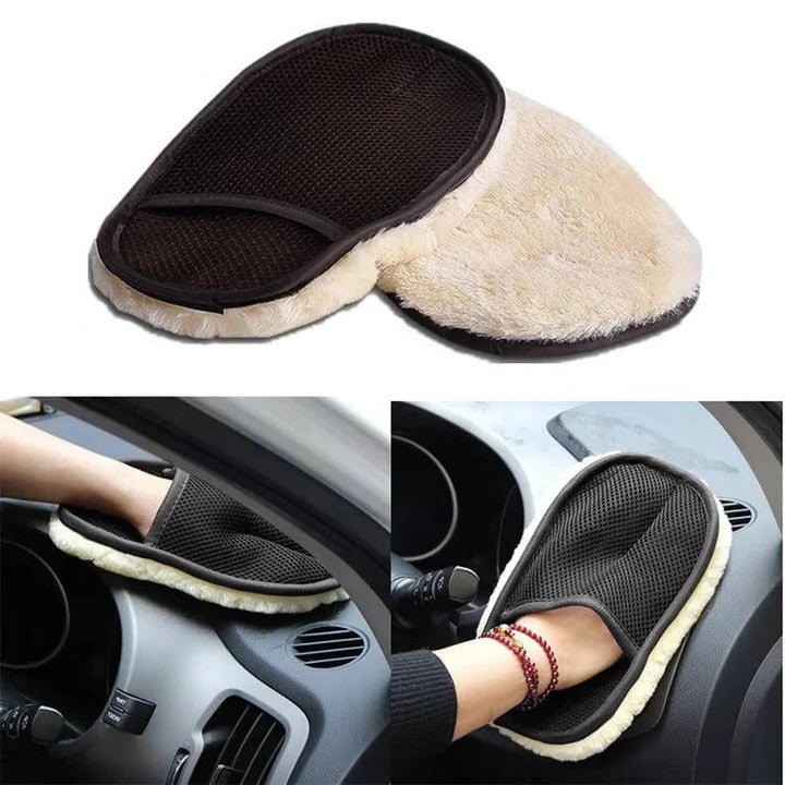 Microfiber Car Cleaning Towel with Dual Sided Wool and Mesh