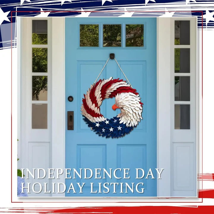 Wooden  Patriotic Eagle Wreath for Independence Day Decor