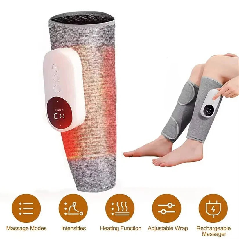 Cordless Air Compression Leg Massager with Heat Therapy and Calf Wrap Design