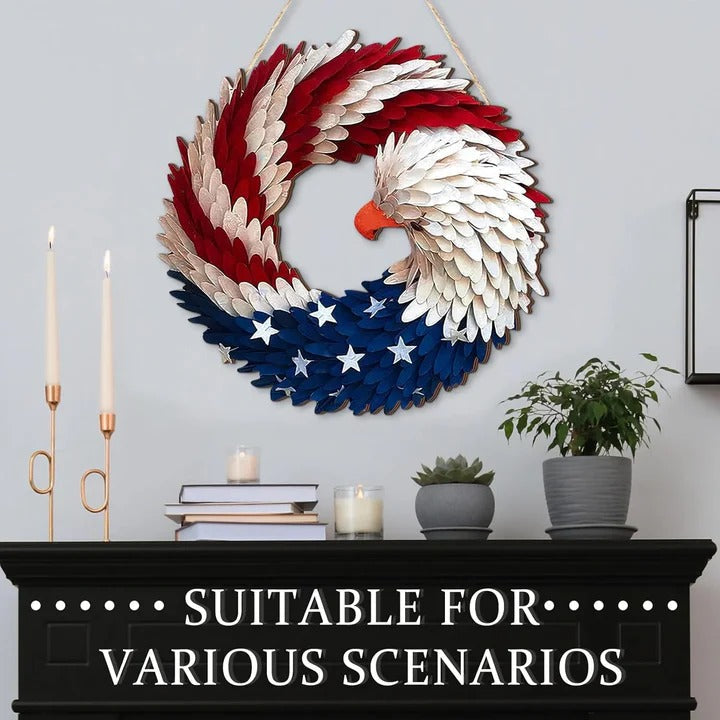 Wooden  Patriotic Eagle Wreath for Independence Day Decor