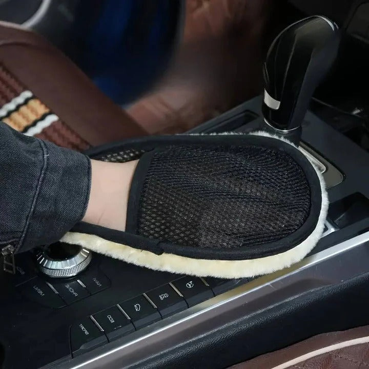 Microfiber Car Cleaning Towel with Dual Sided Wool and Mesh