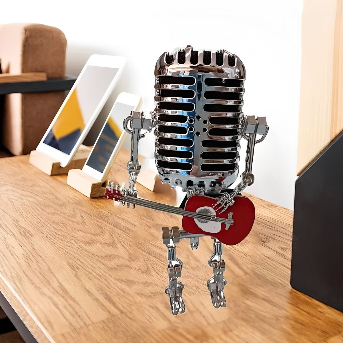 Retro LED Decorative Desk Light with Vintage Microphone Robot Design