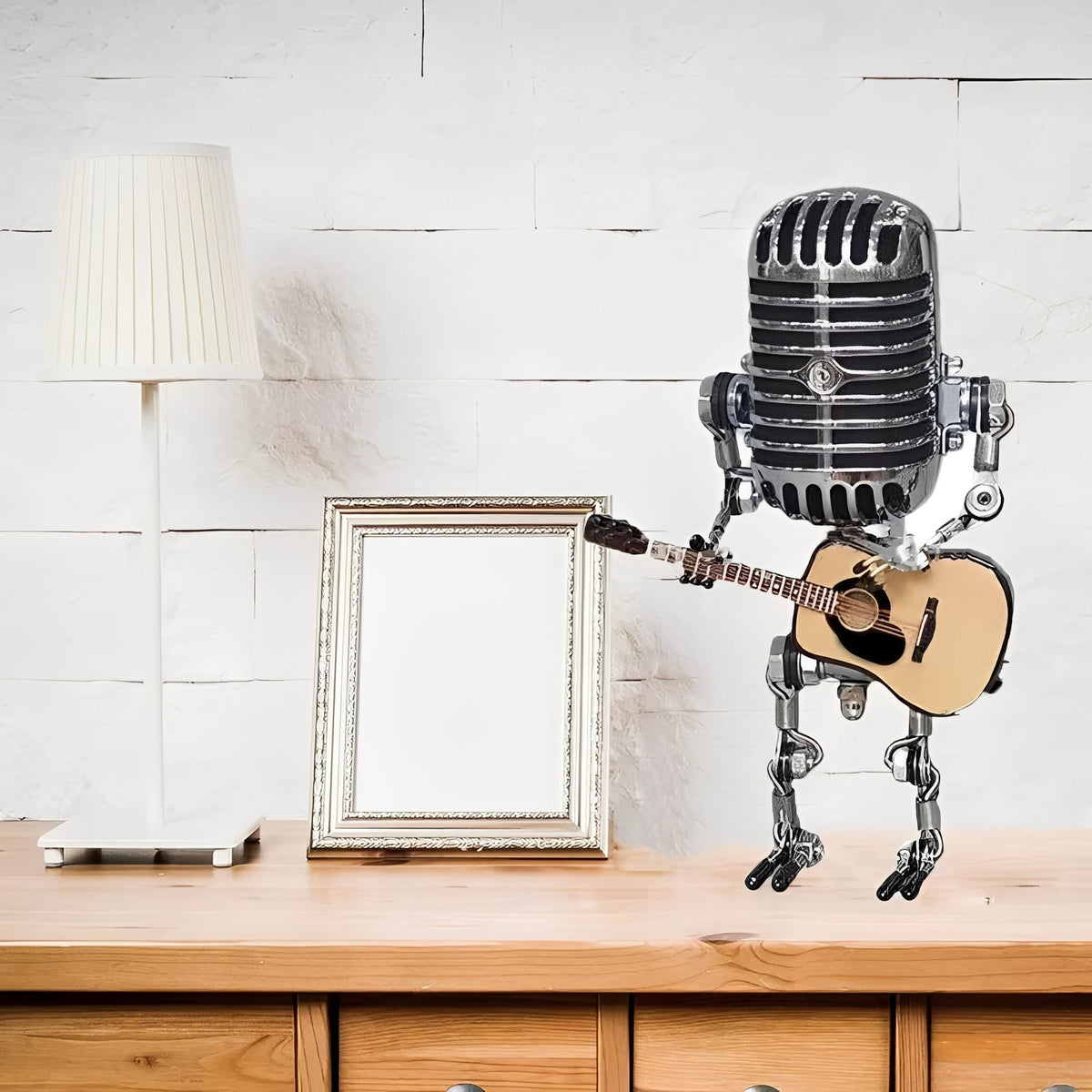 Retro LED Decorative Desk Light with Vintage Microphone Robot Design