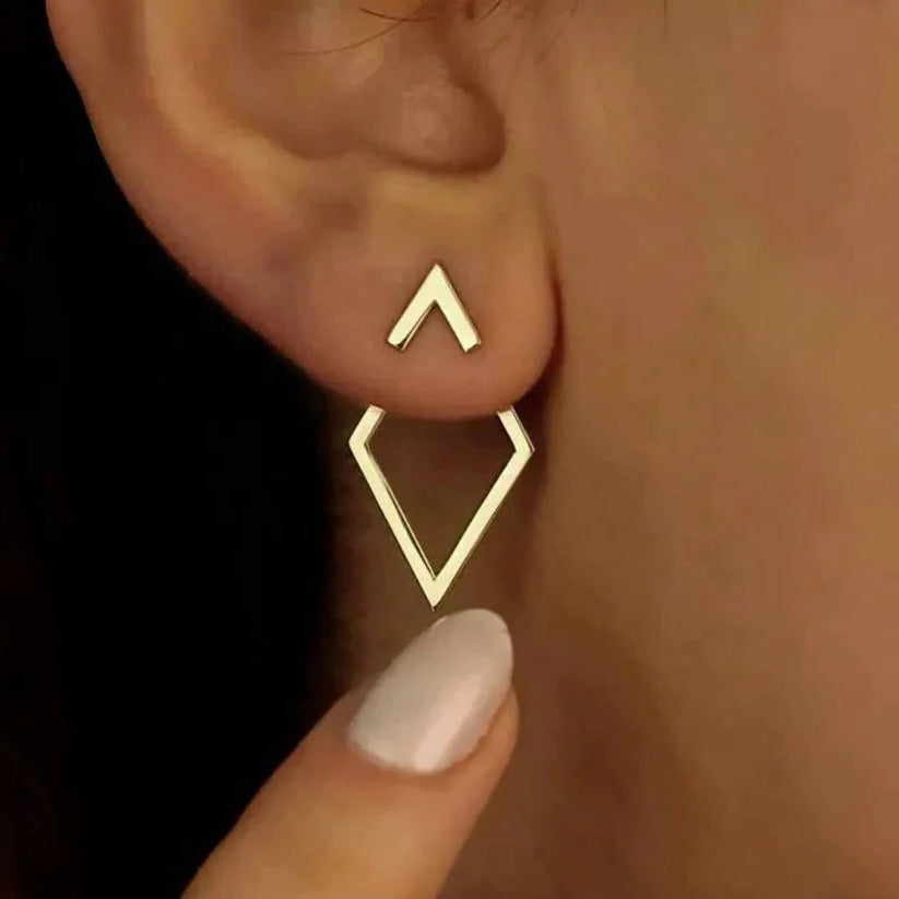 Geometric Diamond and Arrow Drop Earrings in Gold and Silver