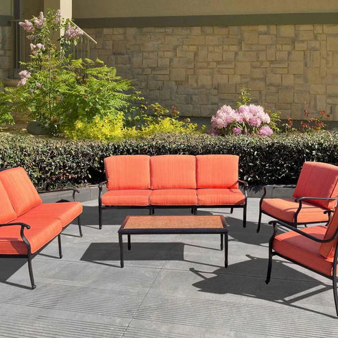 Auresta 5-Piece Outdoor Sofa Set in Orange with Coffee Table