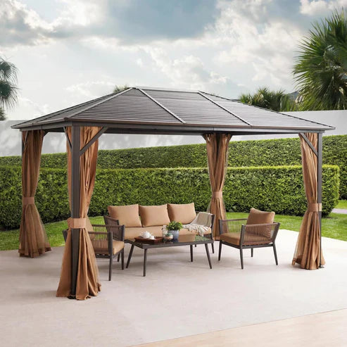 Seranta Brown Outdoor Gazebo with Netting & Aluminium Frame
