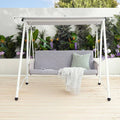 Serela 3-Seater Outdoor Swing Chair, White Steel Frame with Grey Cushions