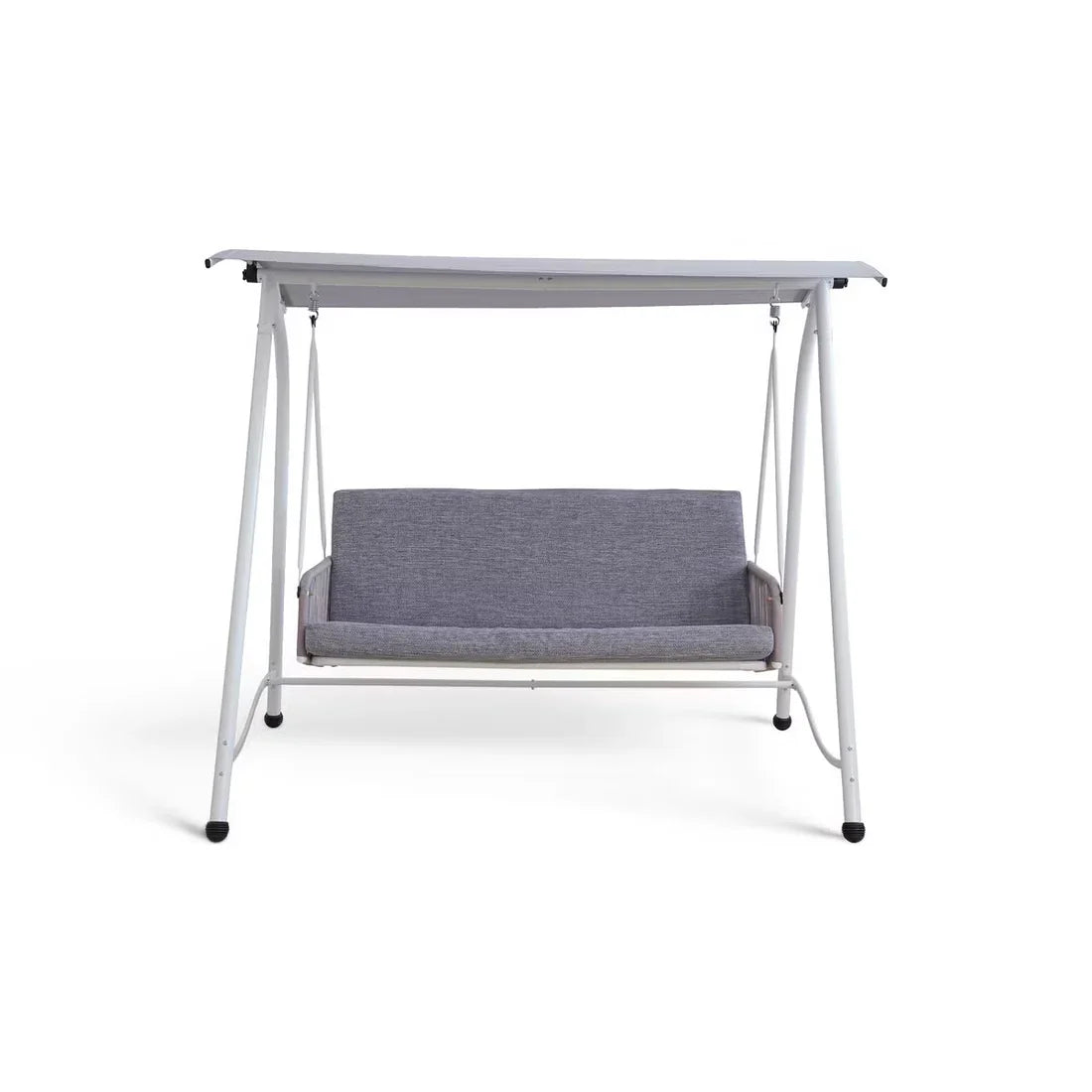 Serela 3-Seater Outdoor Swing Chair, White Steel Frame with Grey Cushions