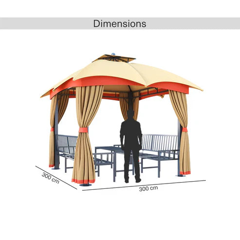 Sorana 3x3m Outdoor Gazebo with Seating and Table, Beige & Orange