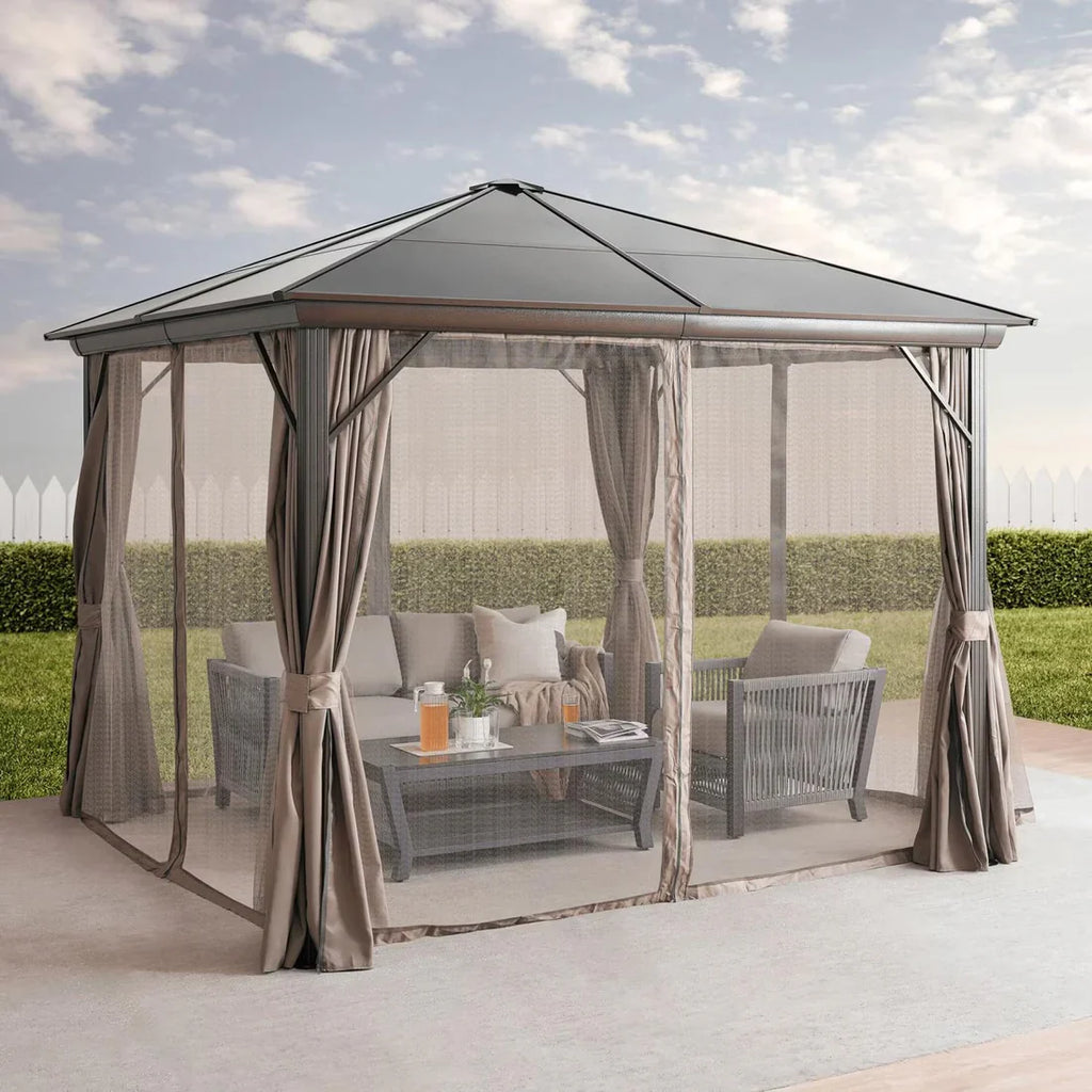 Trevana 3x3m Brown Outdoor Gazebo with Netting and Ceiling Hook