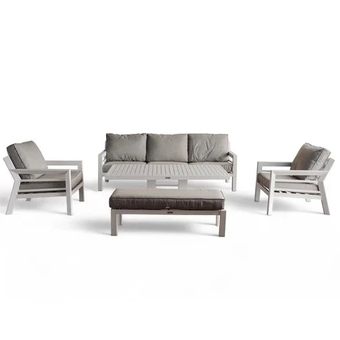 Valencia 5-Seater Outdoor Sofa Set with Bench and Lifting Table in Beige and White