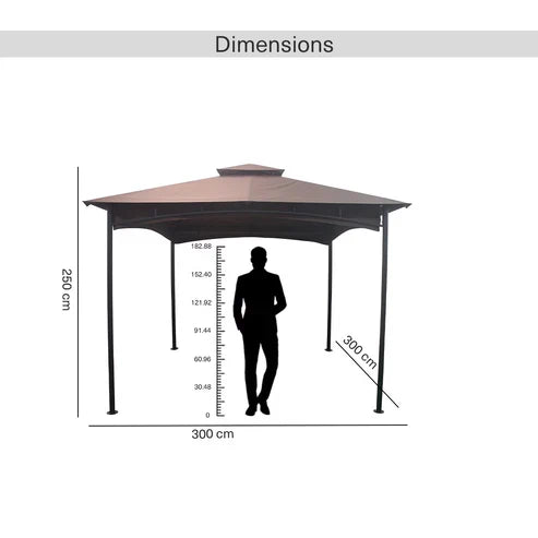 Valetta 3x3m Brown Outdoor Steel Gazebo, Weather Resistant Canopy